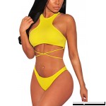 Selowin Womens Halter Neck Bandage Lace Up Backless 2 Piece Bikini Sets Swimsuit Yellow B07P7HHYM6